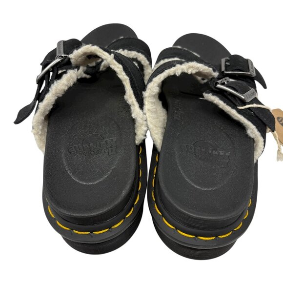 DR. MARTENS Myles Sherpa Lined Leather Buckle Suede Sandals Women 8 Men 7 - Picture 4 of 9